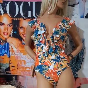 69) Floral Ruffle One-Piece Swimsuit